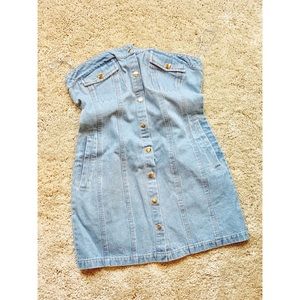 Button-Down Shoulderless Denim Dress